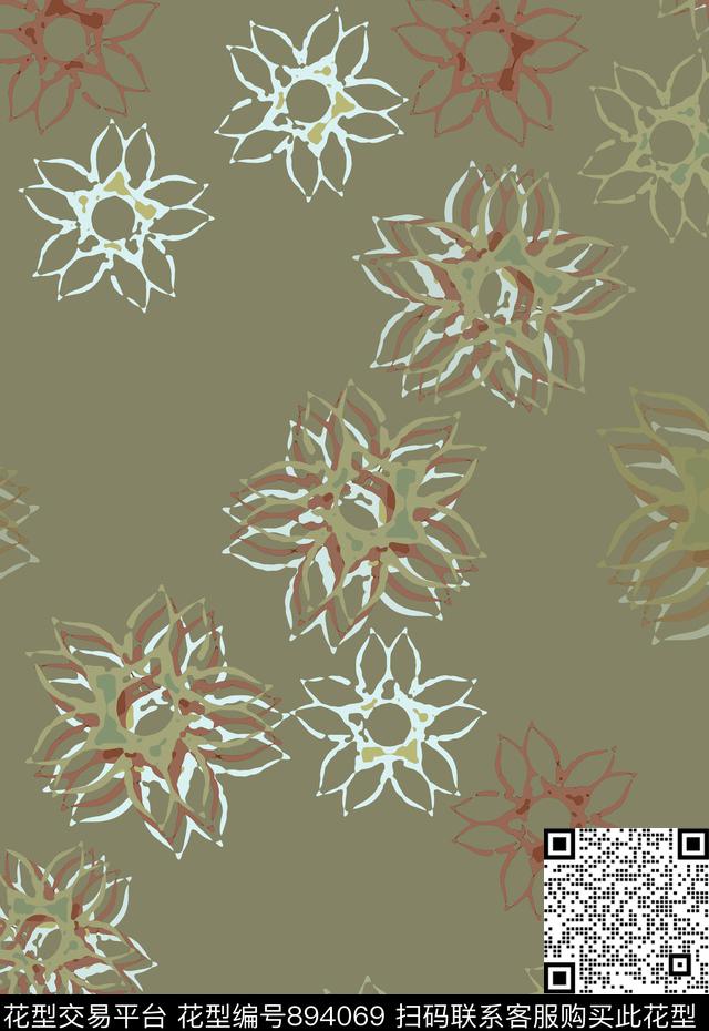 抽象花卉男装休闲花卉叠加传统印花华亿平台下载（图片编号: 894069） - 瓦栏（Walan）