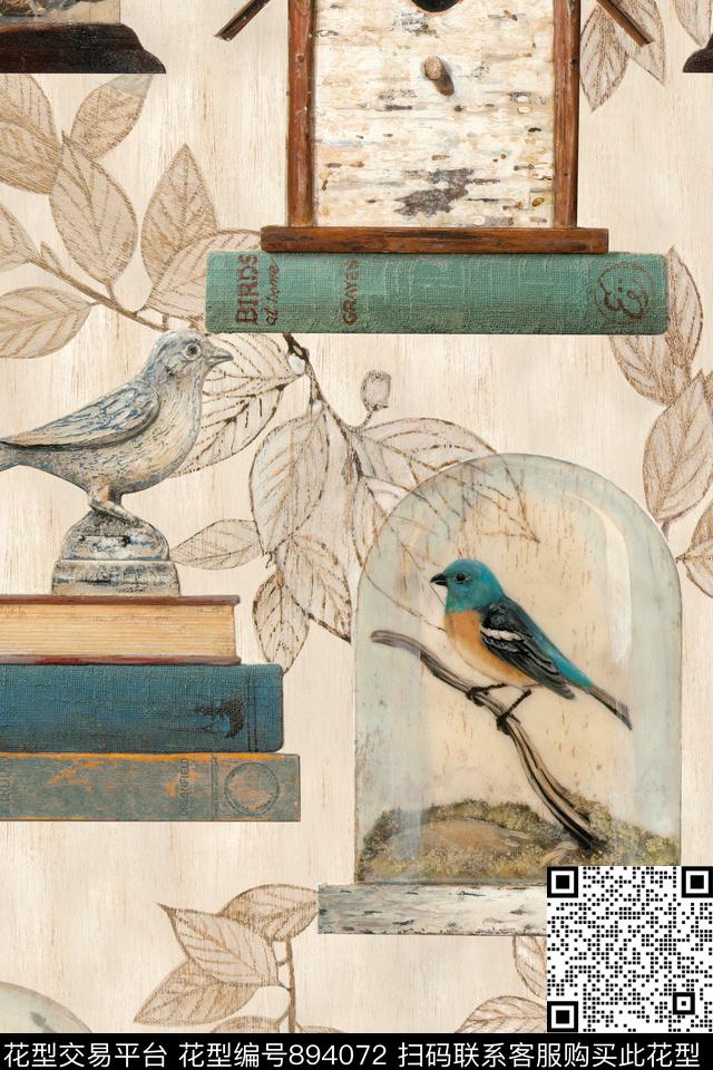 休闲手绘鸟数码印花华亿平台下载（图片编号: 894072） - 瓦栏（Walan）