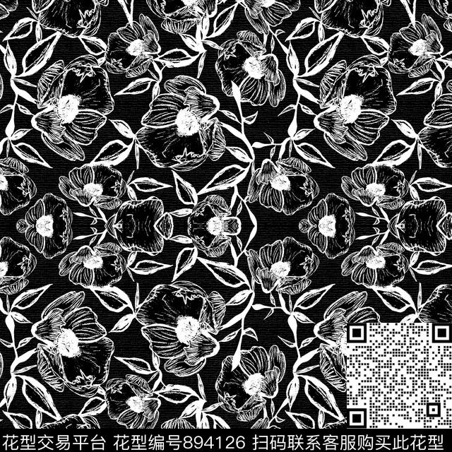 花卉素描男装传统印花华亿平台下载（图片编号: 894126） - 瓦栏（Walan）