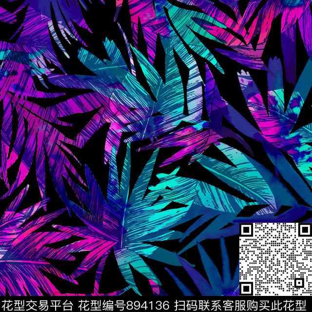 花朵花卉叶子数码印花华亿平台下载（图片编号: 894136） - 瓦栏（Walan）