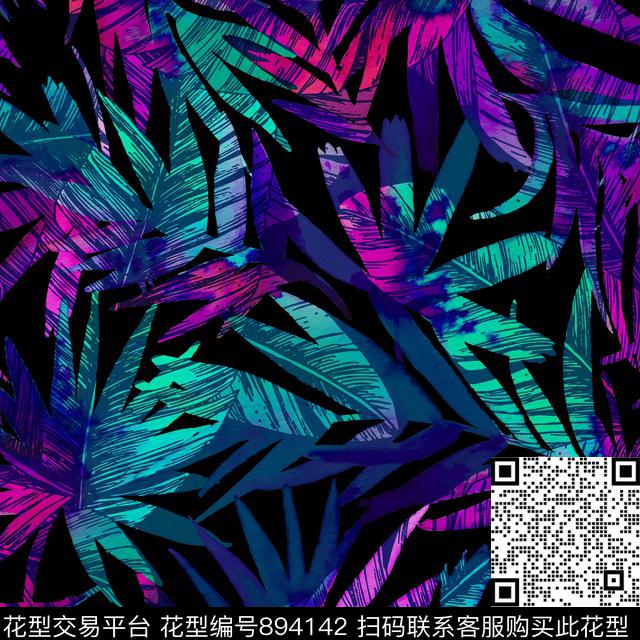 花朵花卉叶子数码印花华亿平台下载（图片编号: 894142） - 瓦栏（Walan）