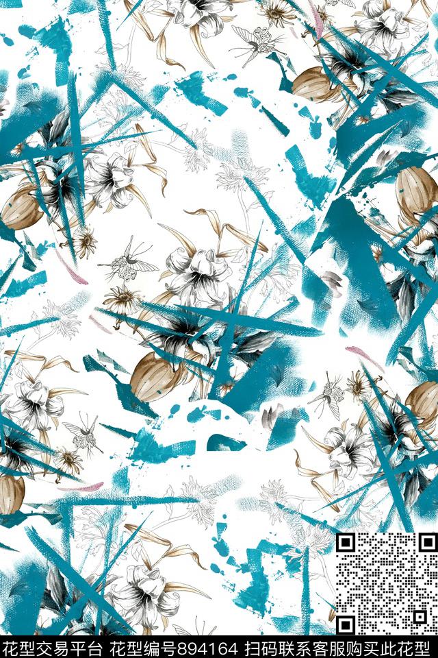 不规则几何花卉花朵数码印花华亿平台下载（图片编号: 894164） - 瓦栏（Walan）