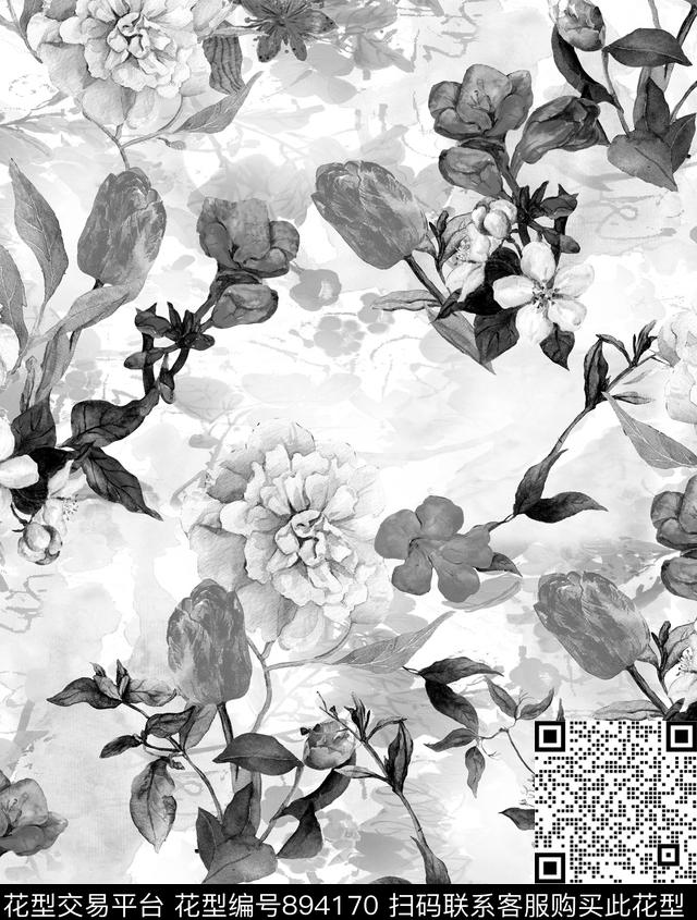 花瓣乱花郁金香数码印花华亿平台下载（图片编号: 894170） - 瓦栏（Walan）