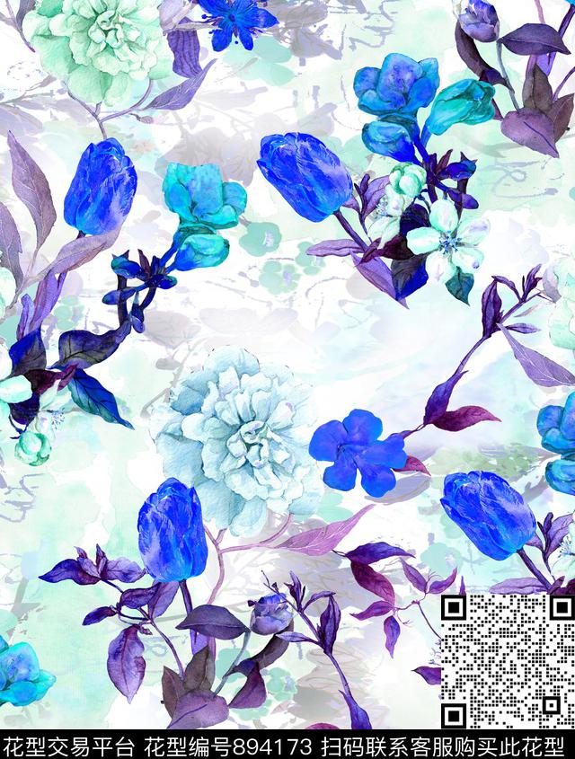 花瓣乱花郁金香数码印花华亿平台下载（图片编号: 894173） - 瓦栏（Walan）