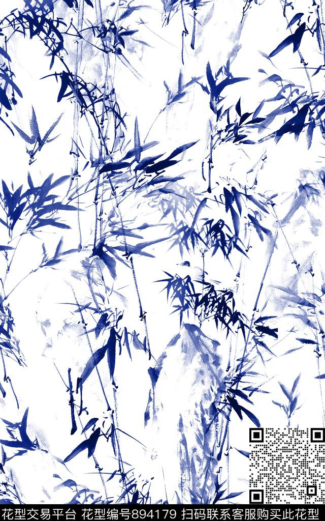 中国风水墨风竹子传统印花华亿平台下载（图片编号: 894179） - 瓦栏（Walan）