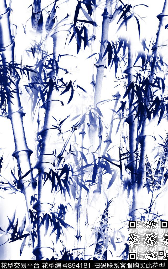 中国风水墨风竹子传统印花华亿平台下载（图片编号: 894181） - 瓦栏（Walan）