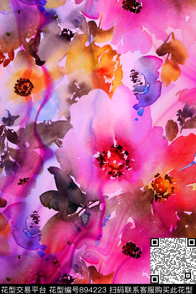 大花花朵花卉数码印花华亿平台下载（图片编号: 894223） - 瓦栏（Walan）