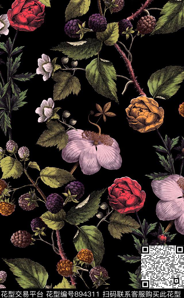 高清花卉热带数码印花数码印花华亿平台下载（图片编号: 894311） - 瓦栏（Walan）