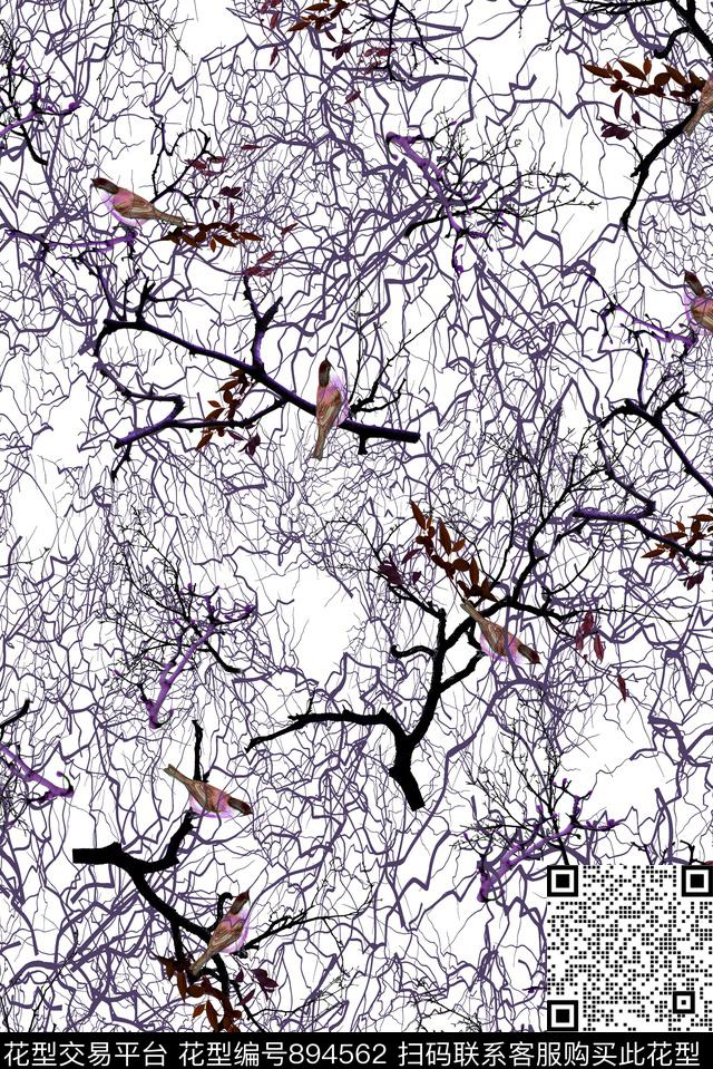 花鸟中国风女装数码印花华亿平台下载（图片编号: 894562） - 瓦栏（Walan）