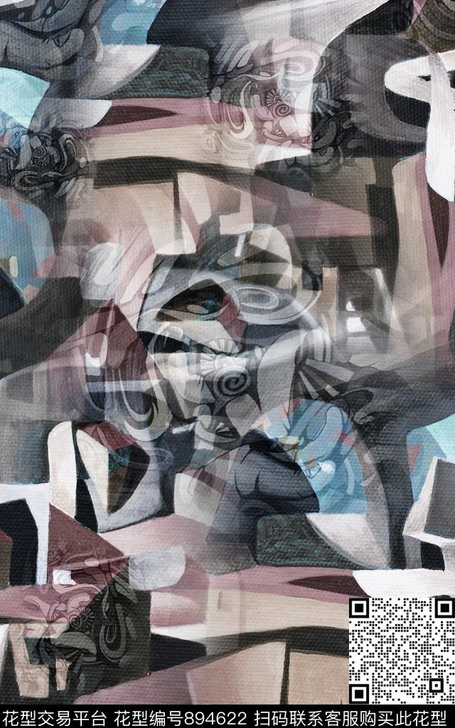 纹理几何抽象数码印花华亿平台下载（图片编号: 894622） - 瓦栏（Walan）