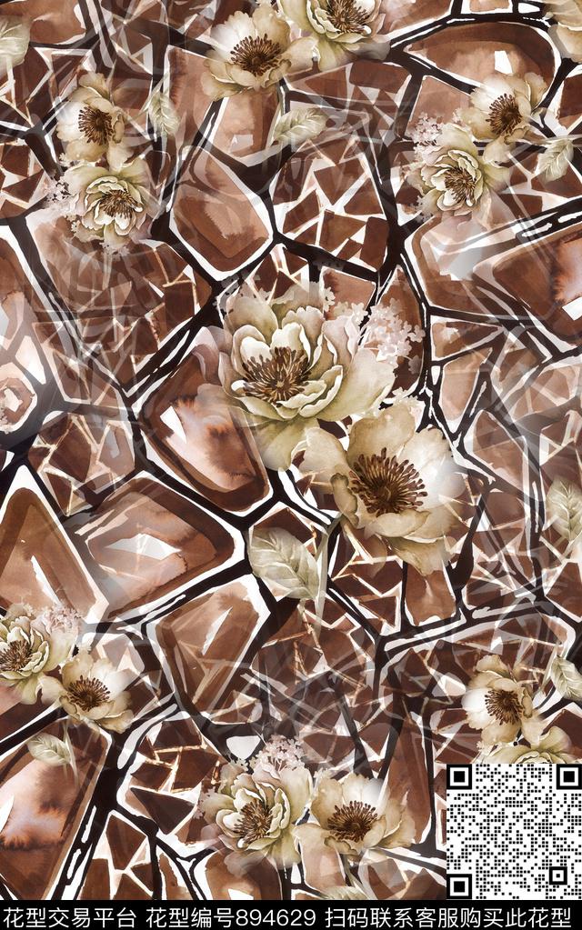 花卉几何纹理数码印花华亿平台下载（图片编号: 894629） - 瓦栏（Walan）