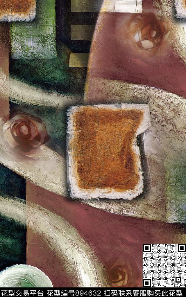 花卉抽象几何数码印花华亿平台下载（图片编号: 894632） - 瓦栏（Walan）
