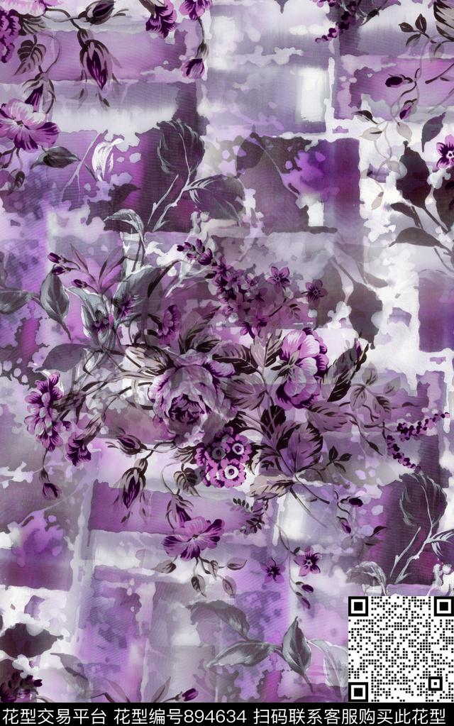 纹理几何花卉数码印花华亿平台下载（图片编号: 894634） - 瓦栏（Walan）