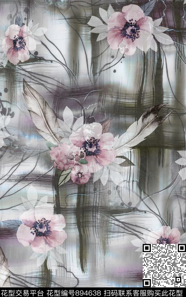 几何纹理花卉数码印花华亿平台下载（图片编号: 894638） - 瓦栏（Walan）