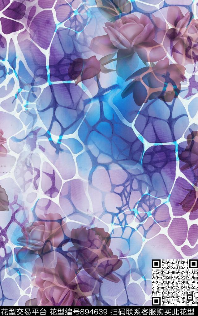纹理几何花卉数码印花华亿平台下载（图片编号: 894639） - 瓦栏（Walan）