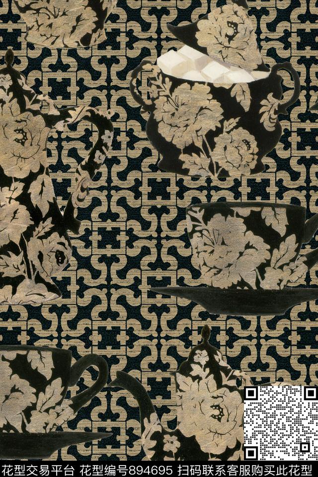 复古几何瓷器数码印花华亿平台下载（图片编号: 894695） - 瓦栏（Walan）