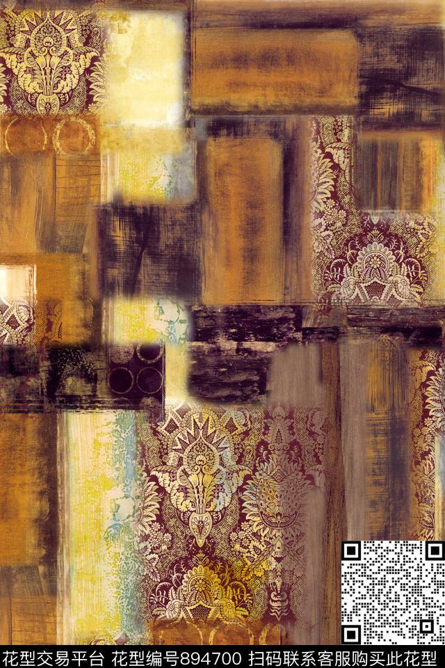 几何油画肌理数码印花华亿平台下载（图片编号: 894700） - 瓦栏（Walan）