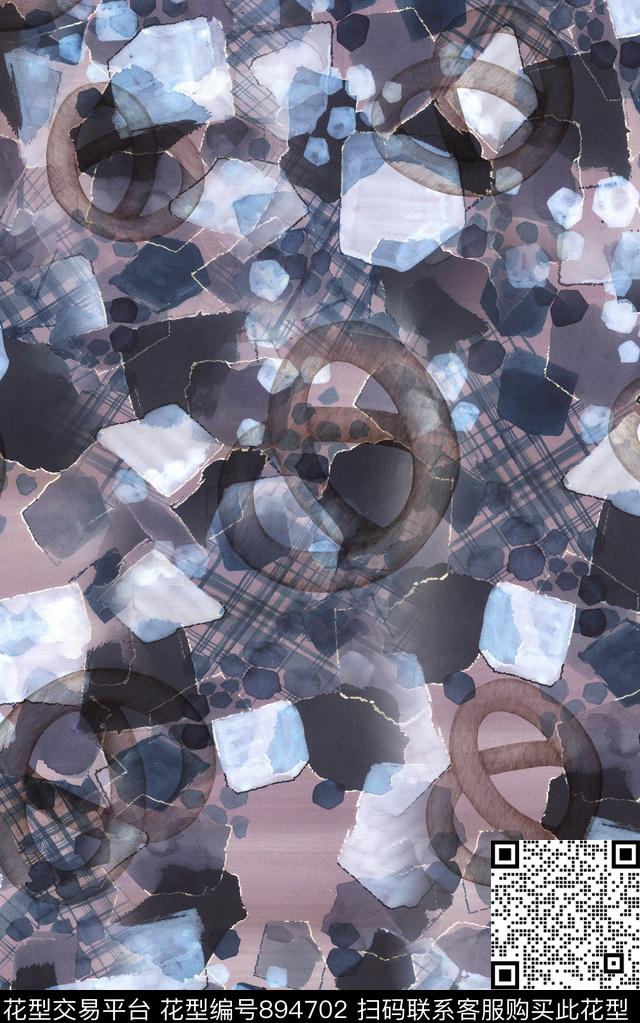 菱形花卉纹理数码印花华亿平台下载（图片编号: 894702） - 瓦栏（Walan）