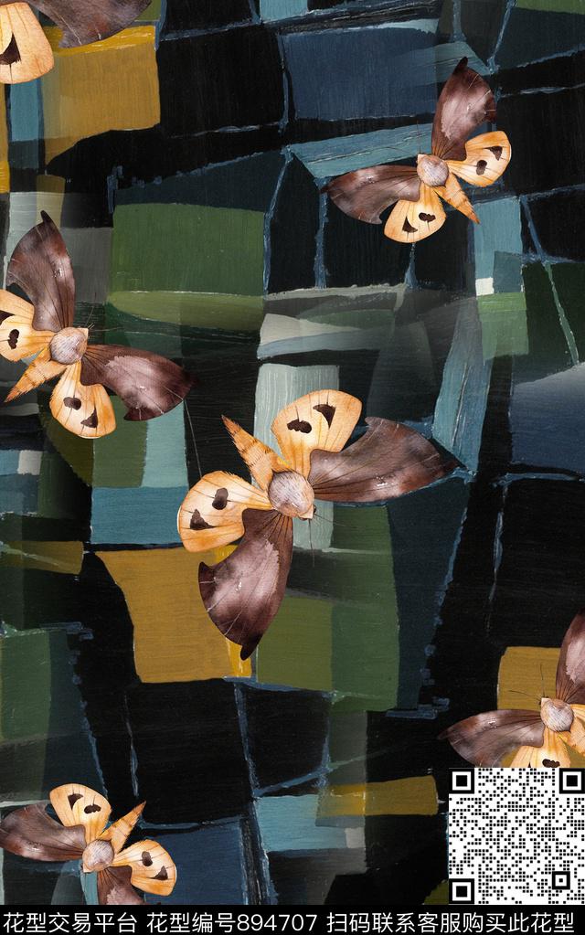 蝴蝶纹理几何数码印花华亿平台下载（图片编号: 894707） - 瓦栏（Walan）