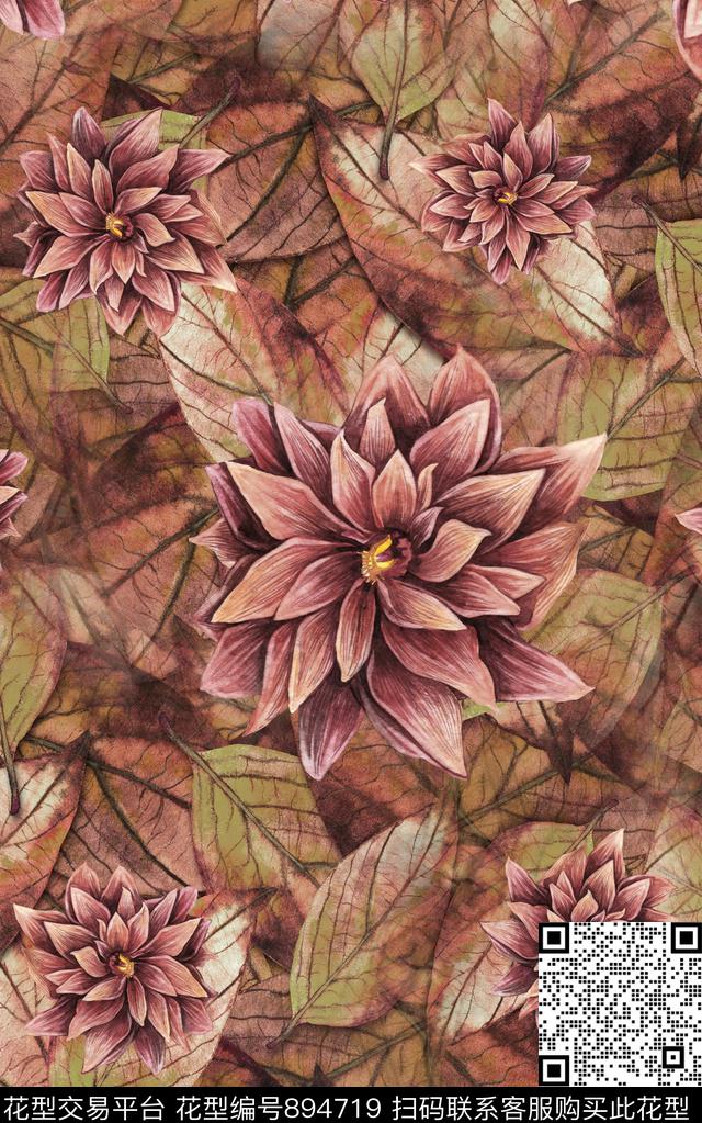 纹理抽象花卉数码印花华亿平台下载（图片编号: 894719） - 瓦栏（Walan）