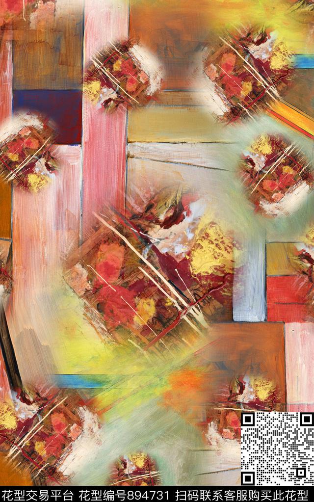 抽象几何纹理数码印花华亿平台下载（图片编号: 894731） - 瓦栏（Walan）