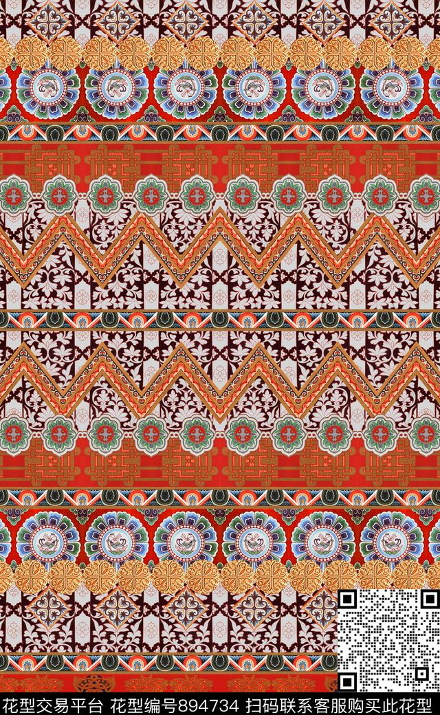 中国风民族风波西米亚数码印花华亿平台下载（图片编号: 894734） - 瓦栏（Walan）