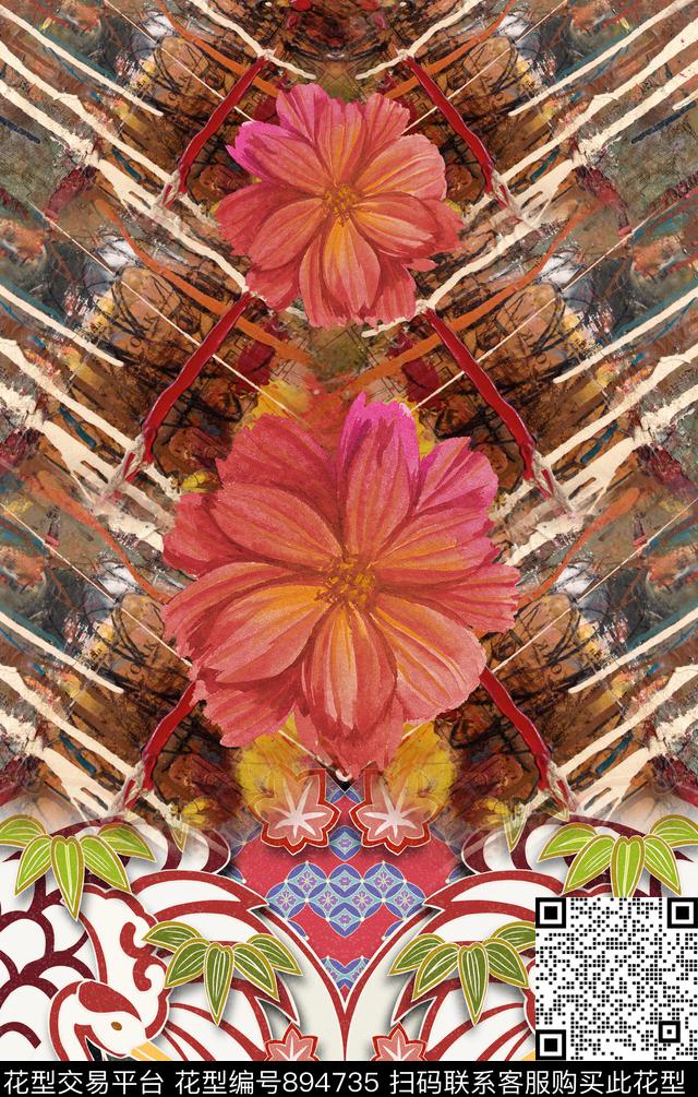 纹理花卉抽象数码印花华亿平台下载（图片编号: 894735） - 瓦栏（Walan）