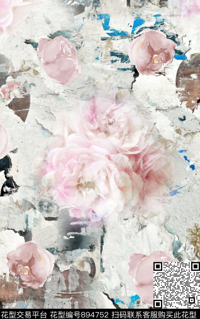 花卉抽象几何数码印花华亿平台下载（图片编号: 894752） - 瓦栏（Walan）