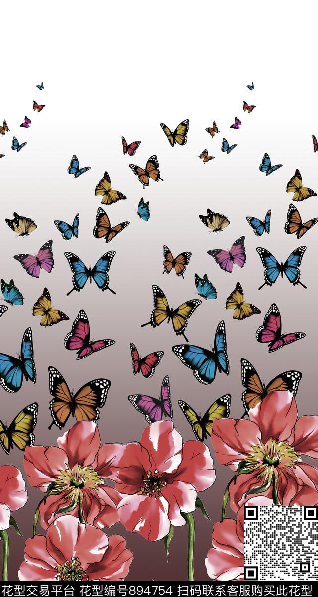 蝴蝶艺术风定位传统印花华亿平台下载（图片编号: 894754） - 瓦栏（Walan）
