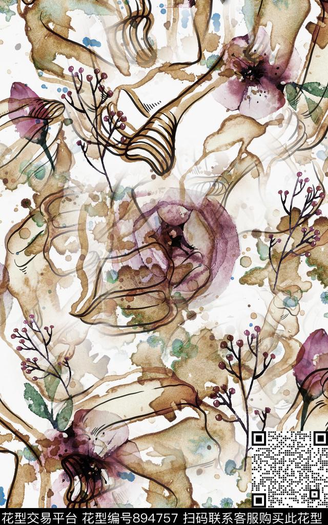 花卉纹理几何数码印花华亿平台下载（图片编号: 894757） - 瓦栏（Walan）