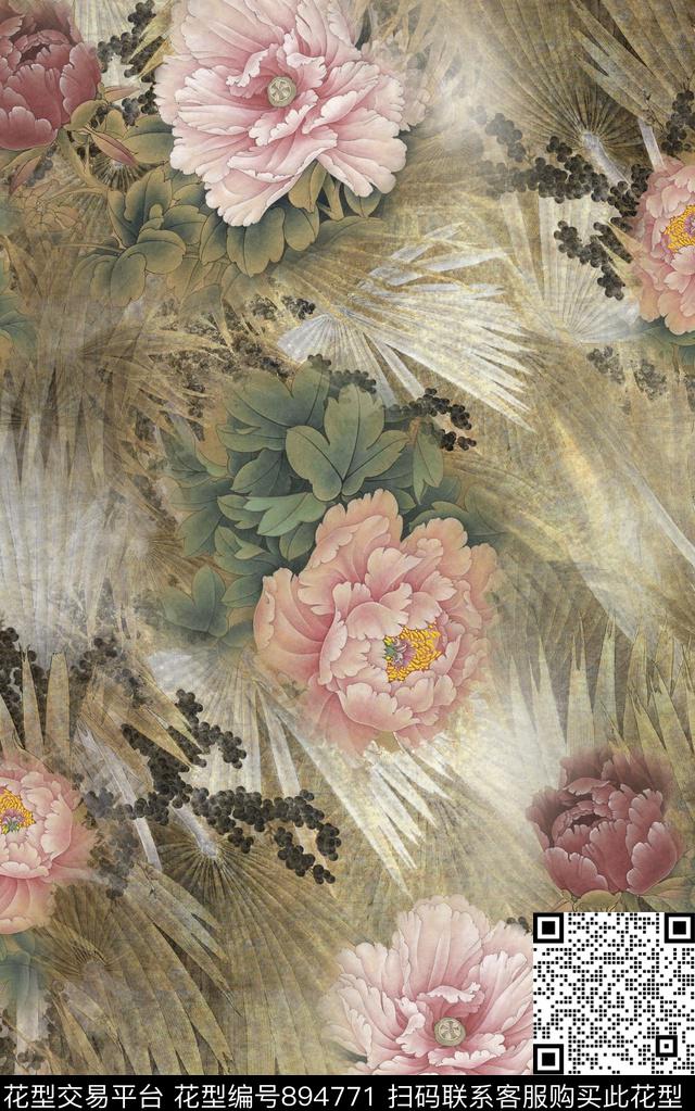 抽象纹理花卉数码印花华亿平台下载（图片编号: 894771） - 瓦栏（Walan）