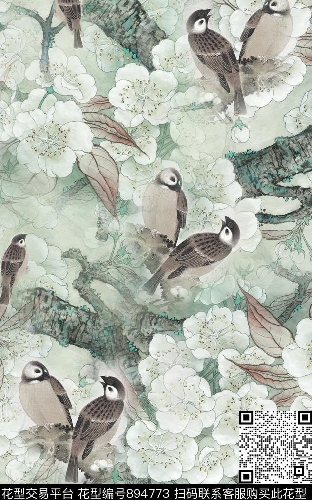 花鸟鸟花卉数码印花华亿平台下载（图片编号: 894773） - 瓦栏（Walan）