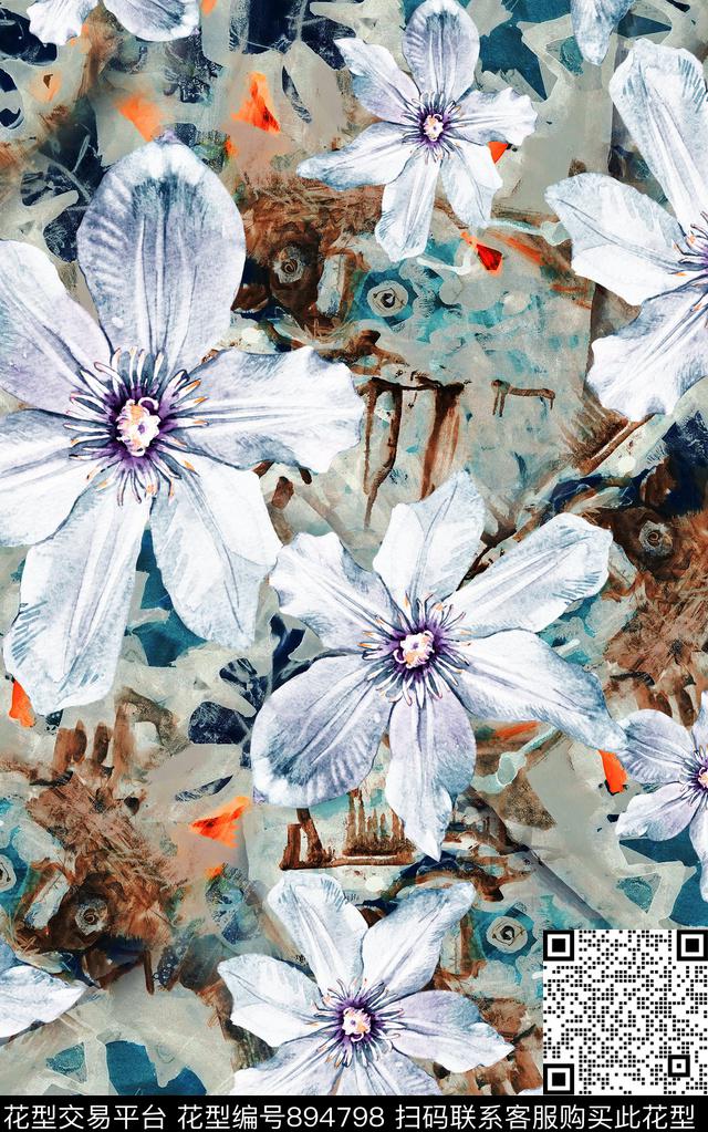 花朵肌理破碎数码印花华亿平台下载（图片编号: 894798） - 瓦栏（Walan）
