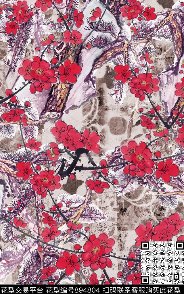 工笔画民族风中国风数码印花华亿平台下载（图片编号: 894804） - 瓦栏（Walan）