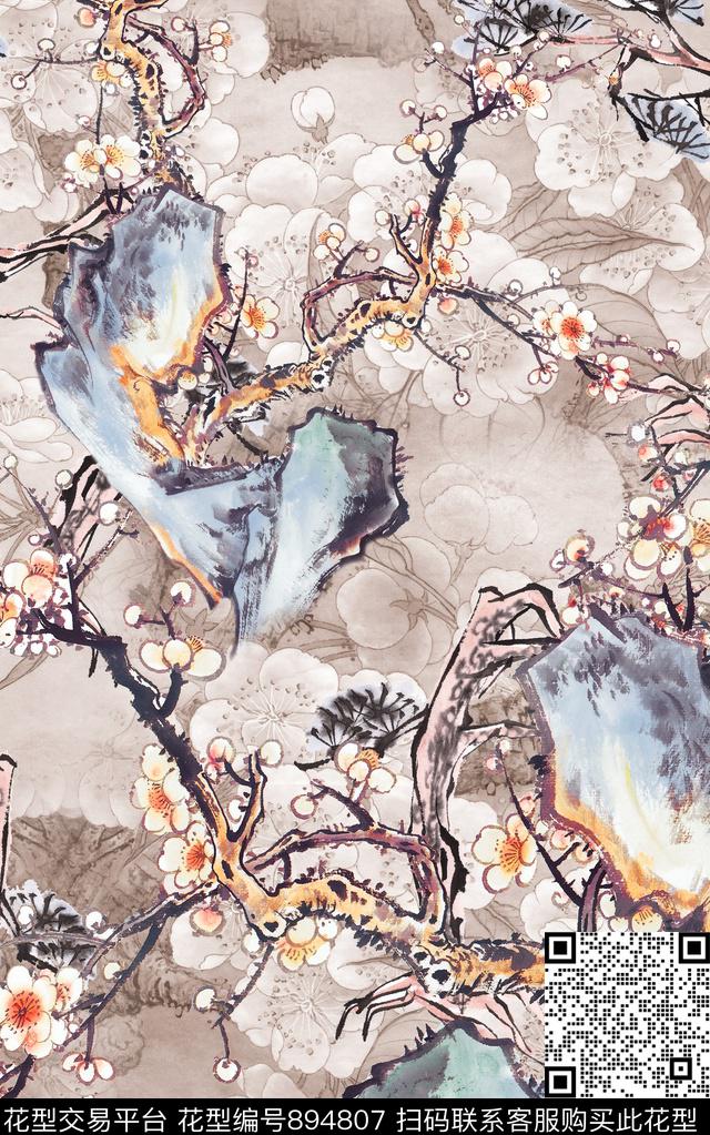 工笔画民族风中国风数码印花华亿平台下载（图片编号: 894807） - 瓦栏（Walan）