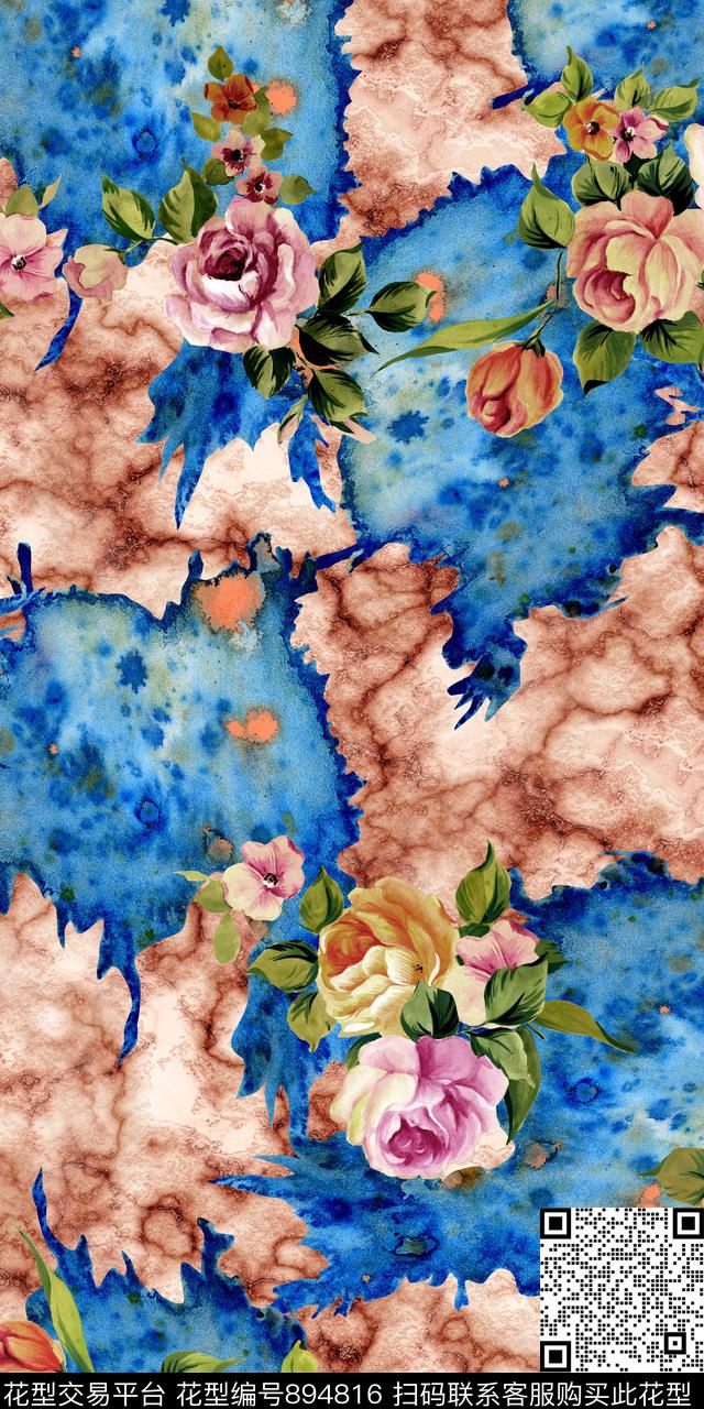 手绘花卉抽象底纹水彩底纹数码印花华亿平台下载（图片编号: 894816） - 瓦栏（Walan）