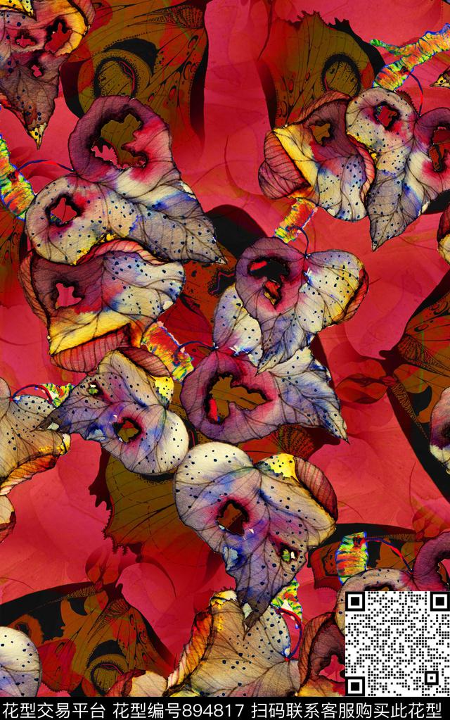 破碎花卉斑驳花朵数码印花华亿平台下载（图片编号: 894817） - 瓦栏（Walan）
