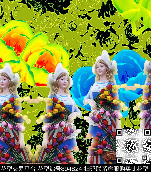 郁金香抽象花朵数码印花华亿平台下载（图片编号: 894824） - 瓦栏（Walan）