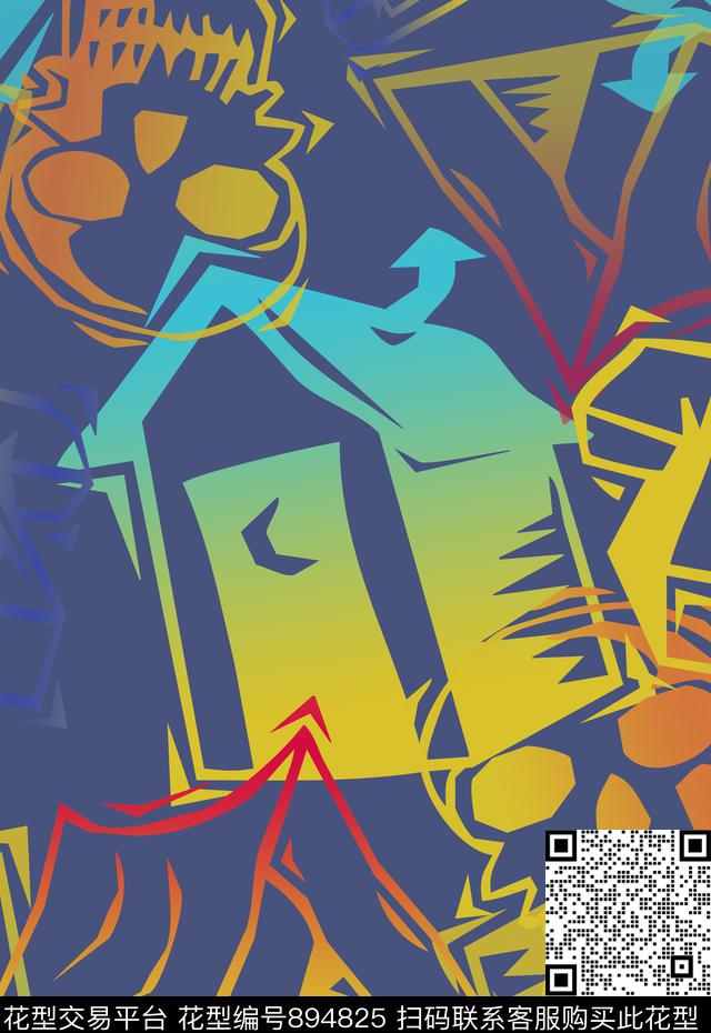 手绘涂鸦图案几何图案渐变年轻时尚数码印花华亿平台下载（图片编号: 894825） - 瓦栏（Walan）