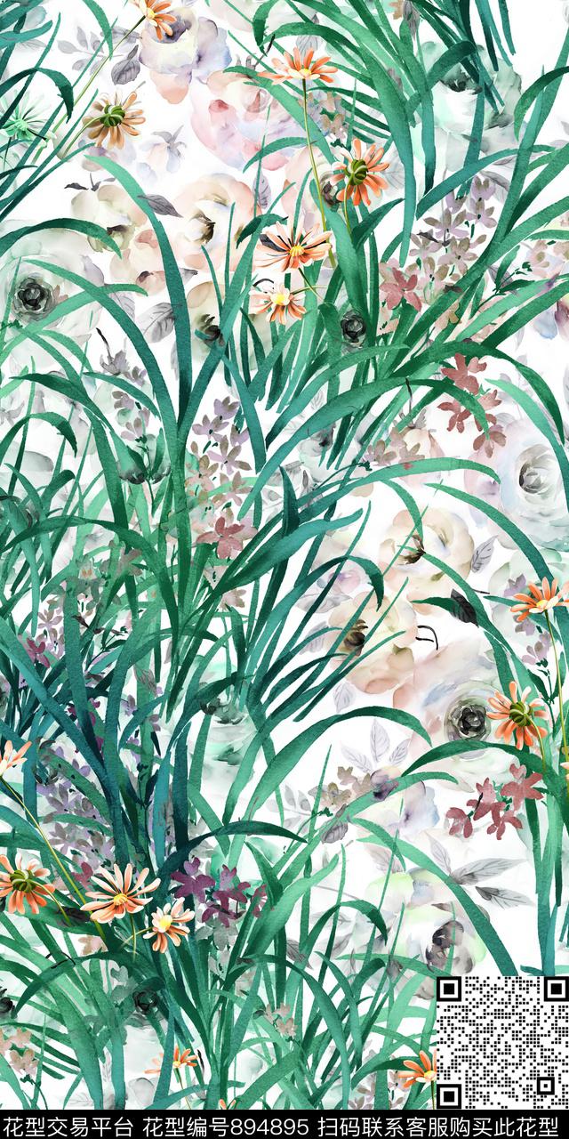 水彩乱花数码数码印花华亿平台下载（图片编号: 894895） - 瓦栏（Walan）