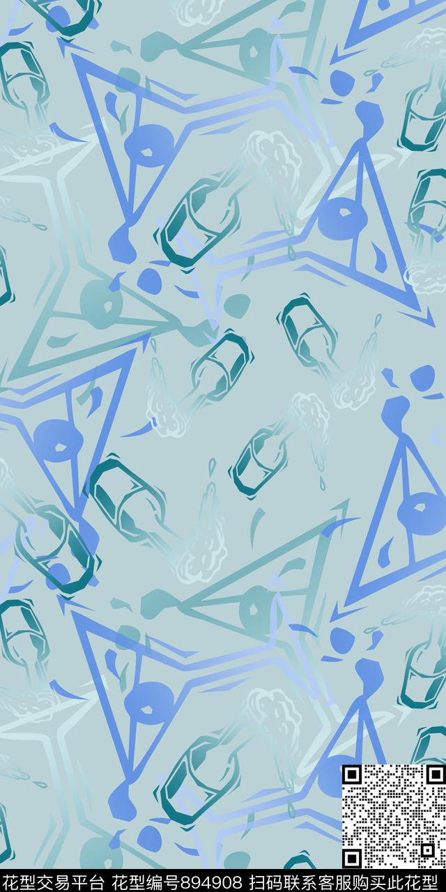 丝巾围巾秀场手绘涂鸦图案啤酒数码印花华亿平台下载（图片编号: 894908） - 瓦栏（Walan）