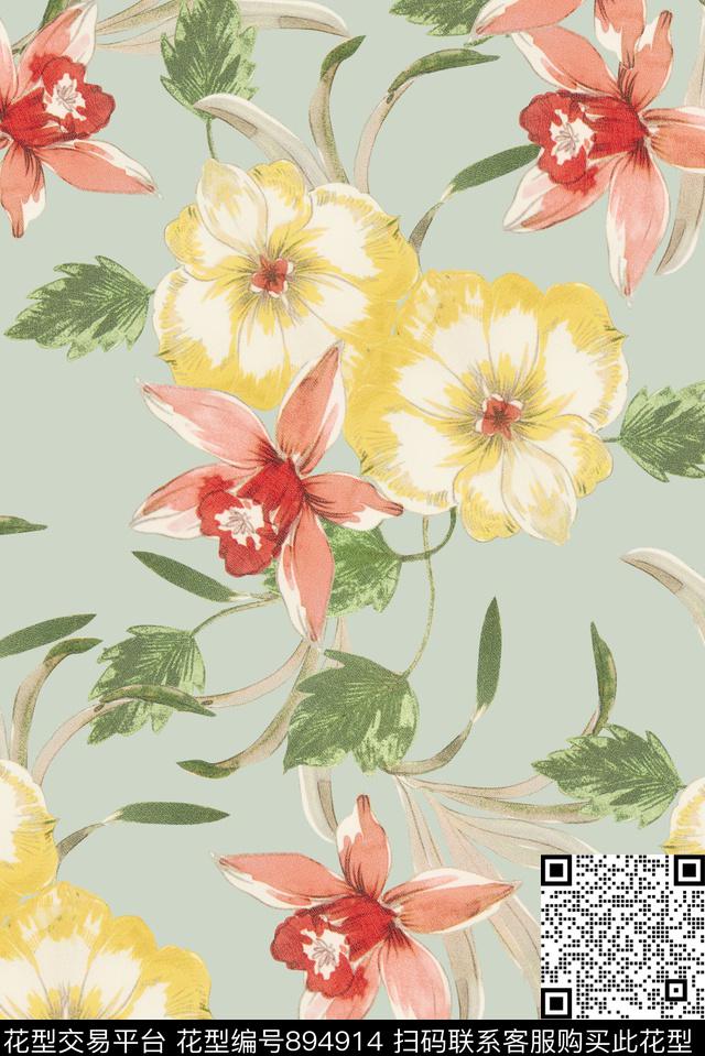 花瓣乱花花朵数码印花华亿平台下载（图片编号: 894914） - 瓦栏（Walan）