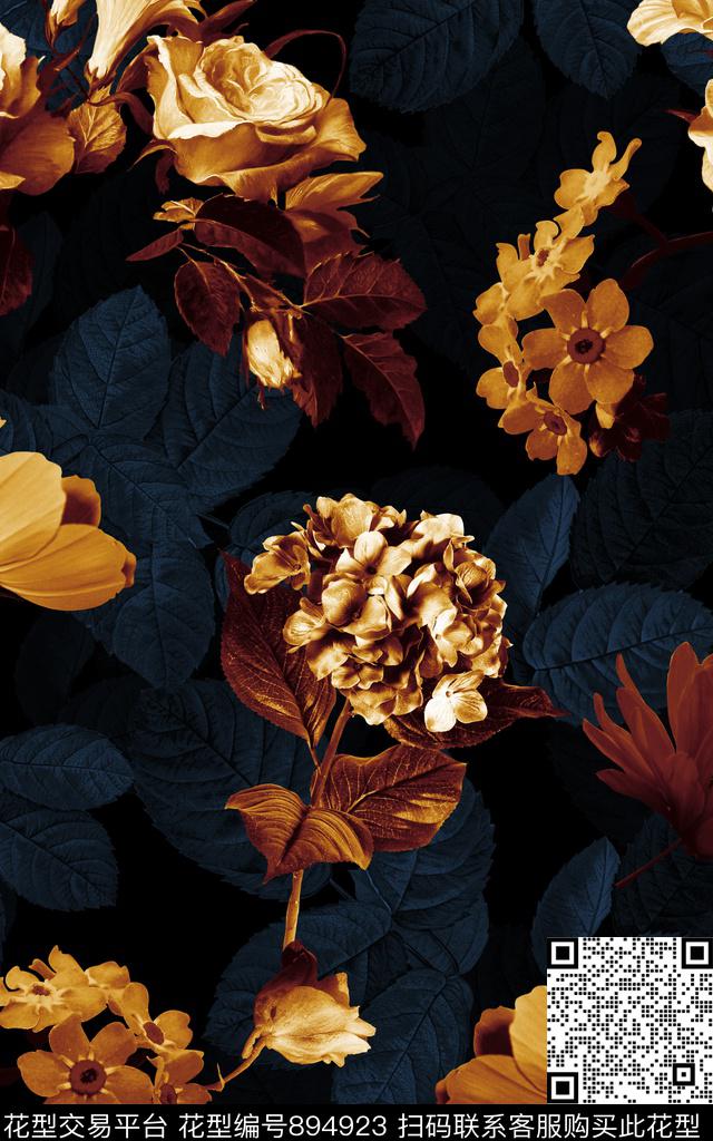 连衣裙花朵花卉数码印花华亿平台下载（图片编号: 894923） - 瓦栏（Walan）