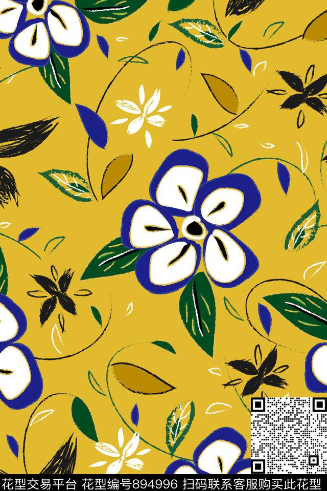 2018春夏彩底花卉手绘风格流行趋势传统印花华亿平台下载（图片编号: 894996） - 瓦栏（Walan）