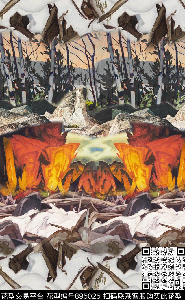 风景笔触黑白数码印花华亿平台下载（图片编号: 895025） - 瓦栏（Walan）