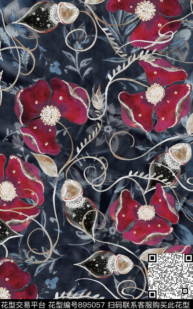 民族风花卉中国风数码印花华亿平台下载（图片编号: 895057） - 瓦栏（Walan）