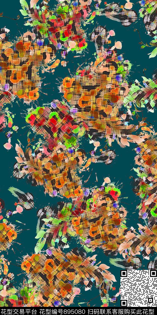 抽象植物花数码印花华亿平台下载（图片编号: 895080） - 瓦栏（Walan）