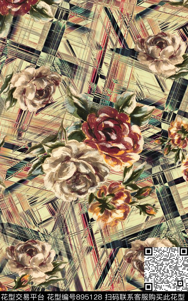 几何花卉抽象数码印花华亿平台下载（图片编号: 895128） - 瓦栏（Walan）