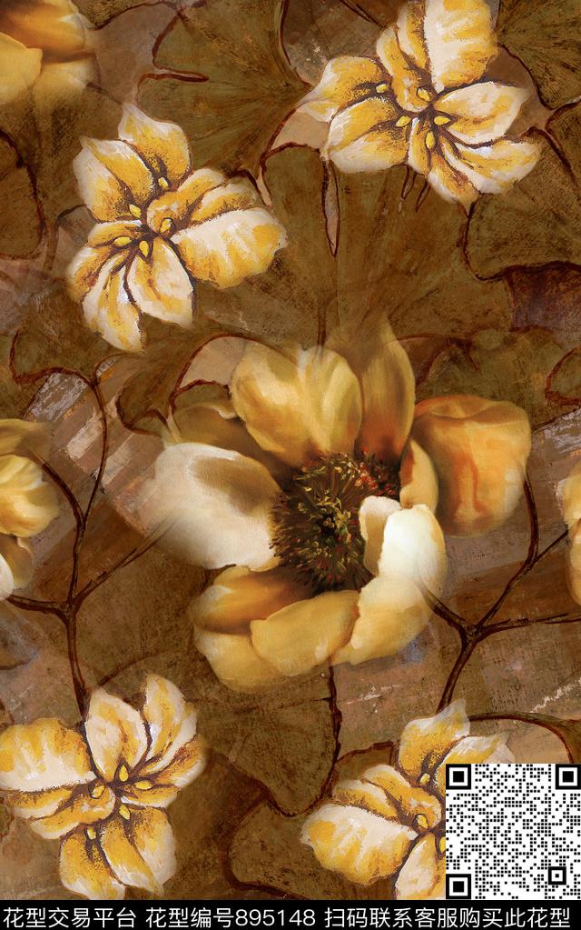 花卉纹理抽象数码印花华亿平台下载（图片编号: 895148） - 瓦栏（Walan）