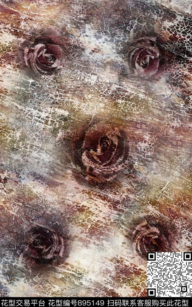 花卉纹理抽象数码印花华亿平台下载（图片编号: 895149） - 瓦栏（Walan）